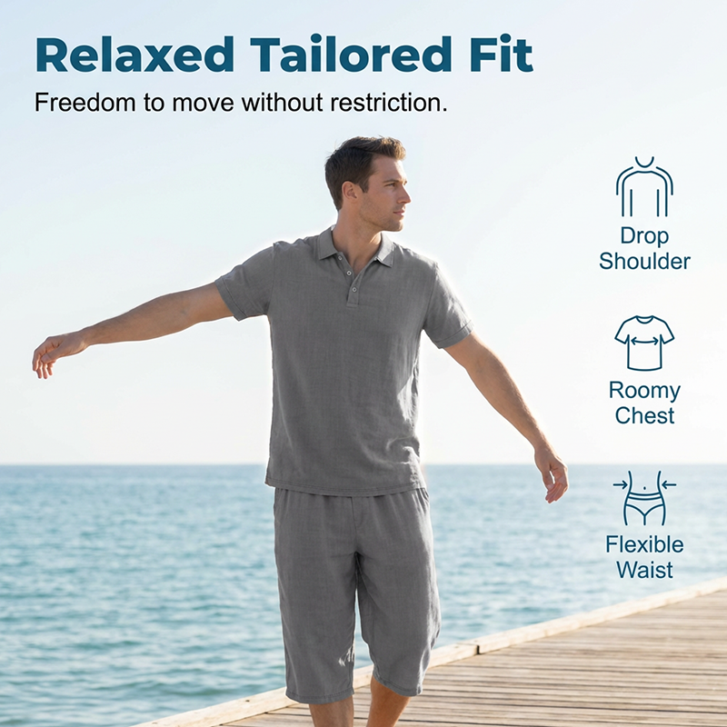 ✈️Versandkostenfrei🔥 Letzter Tag! 50% Rabatt Herren Leinen 2-Teiler Set 🌿 Polohemd + Caprihose, luftig für den Sommer
