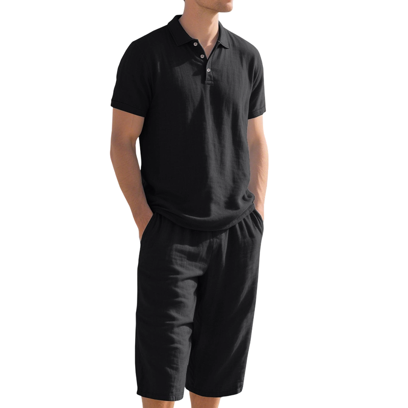 ✈️Versandkostenfrei🔥 Letzter Tag! 50% Rabatt Herren Leinen 2-Teiler Set 🌿 Polohemd + Caprihose, luftig für den Sommer