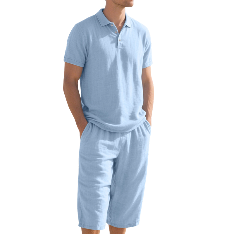 ✈️Versandkostenfrei🔥 Letzter Tag! 50% Rabatt Herren Leinen 2-Teiler Set 🌿 Polohemd + Caprihose, luftig für den Sommer