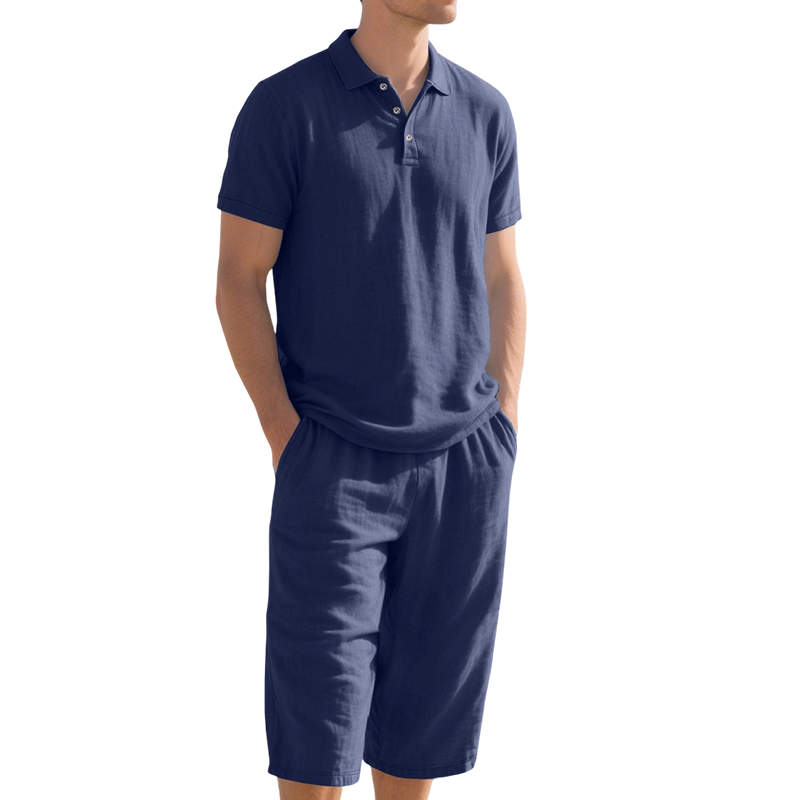 ✈️Versandkostenfrei🔥 Letzter Tag! 50% Rabatt Herren Leinen 2-Teiler Set 🌿 Polohemd + Caprihose, luftig für den Sommer