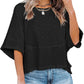 👕 LIMITIERTER 50% RABATT! Einfarbiges Patchwork-T-Shirt für Damen – Lockerer Schnitt, weite 5-Punkt Trompetenärmel, 3 Trendfarben