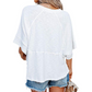 👕 LIMITIERTER 50% RABATT! Einfarbiges Patchwork-T-Shirt für Damen – Lockerer Schnitt, weite 5-Punkt Trompetenärmel, 3 Trendfarben