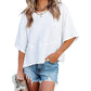 👕 LIMITIERTER 50% RABATT! Einfarbiges Patchwork-T-Shirt für Damen – Lockerer Schnitt, weite 5-Punkt Trompetenärmel, 3 Trendfarben
