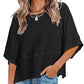 👕 LIMITIERTER 50% RABATT! Einfarbiges Patchwork-T-Shirt für Damen – Lockerer Schnitt, weite 5-Punkt Trompetenärmel, 3 Trendfarben