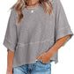 👕 LIMITIERTER 50% RABATT! Einfarbiges Patchwork-T-Shirt für Damen – Lockerer Schnitt, weite 5-Punkt Trompetenärmel, 3 Trendfarben