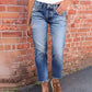 👖 Modische Slim-Fit-Jeans im Used-Look – Damen Denim mit Fransen & bequemem Schnitt!