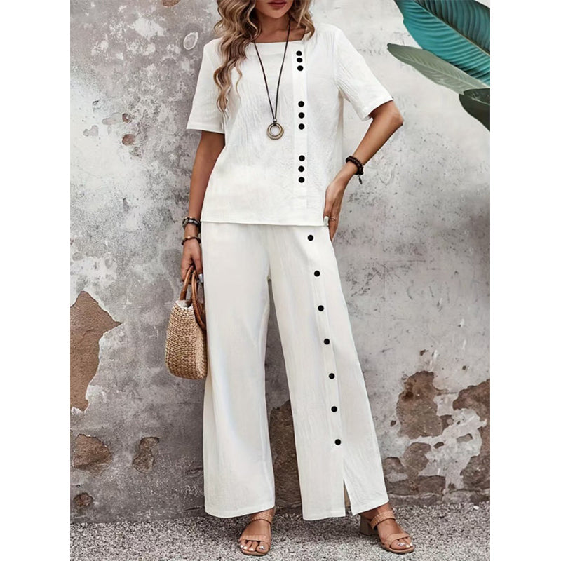 🏖️ 50 % RABATT AUF NEUHEITEN! 👗 Damen Zweiteiler Set – Elegantes Top + weite Hose, atmungsaktiv, für Urlaub & Alltag 🤍