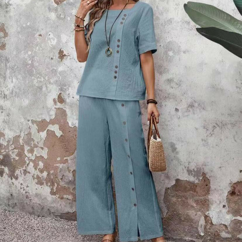 🏖️ 50 % RABATT AUF NEUHEITEN! 👗 Damen Zweiteiler Set – Elegantes Top + weite Hose, atmungsaktiv, für Urlaub & Alltag 🤍