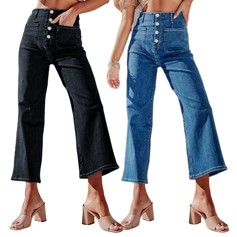 Lässige Damenjeans mit weitem Bein und aufgesetzten Taschen