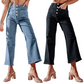Lässige Damenjeans mit weitem Bein und aufgesetzten Taschen