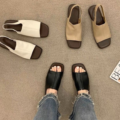 Damen Retro-Slingback-Sandalen mit eckiger Zehenpartie
