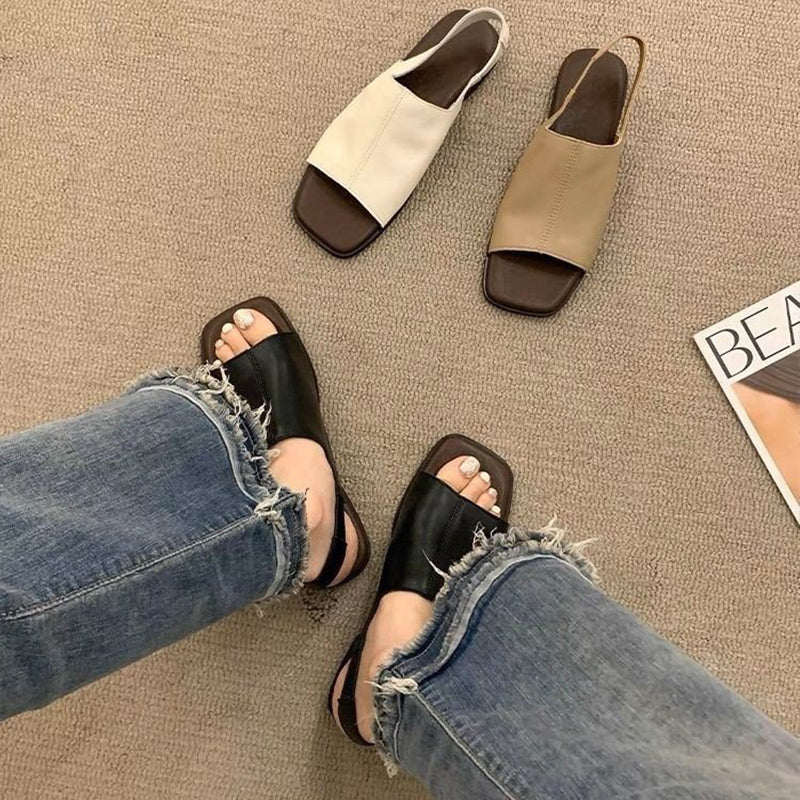 Damen Retro-Slingback-Sandalen mit eckiger Zehenpartie