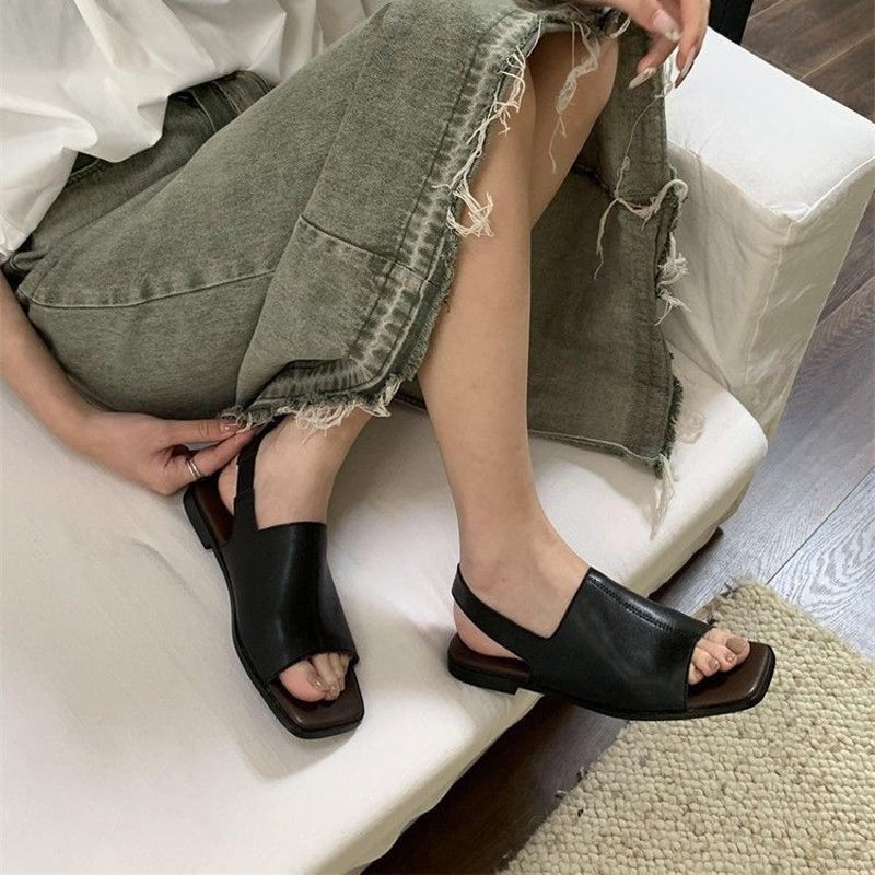 Damen Retro-Slingback-Sandalen mit eckiger Zehenpartie