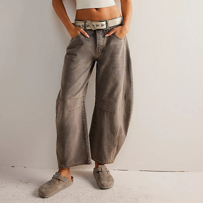 Damen Retro-Jeans mit mittlerem Bund und geschwungenen Weitbeinen