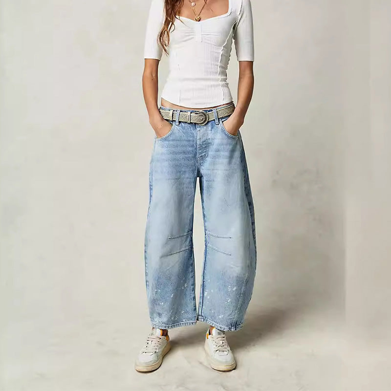Damen Retro-Jeans mit mittlerem Bund und geschwungenen Weitbeinen