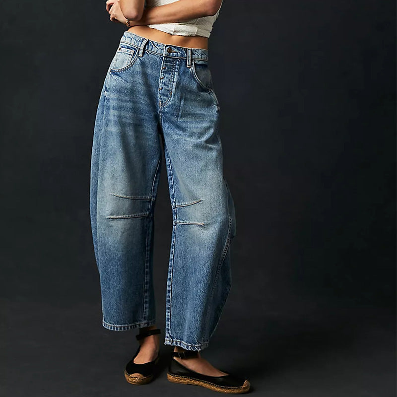 Damen Retro-Jeans mit mittlerem Bund und geschwungenen Weitbeinen