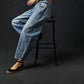 Damen Retro-Jeans mit mittlerem Bund und geschwungenen Weitbeinen
