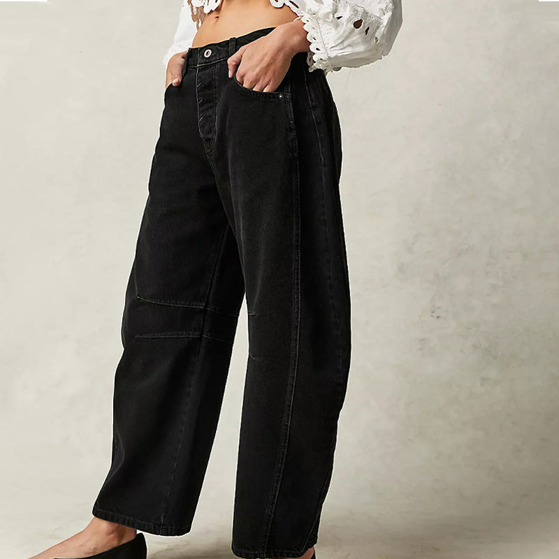 Damen Retro-Jeans mit mittlerem Bund und geschwungenen Weitbeinen