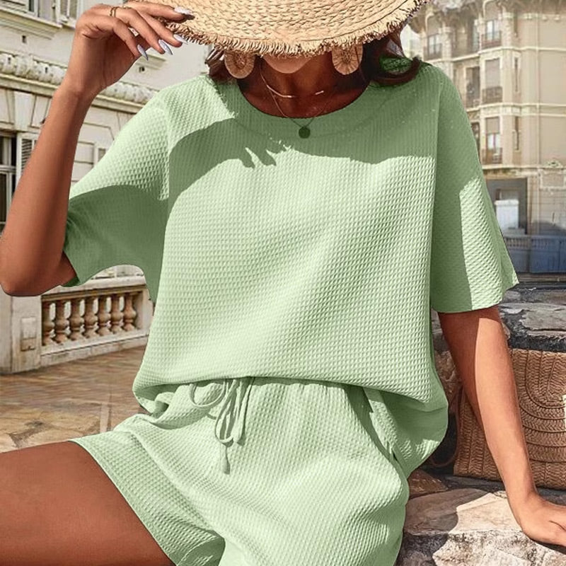 Women's Casual Waffle 2 Piece Set