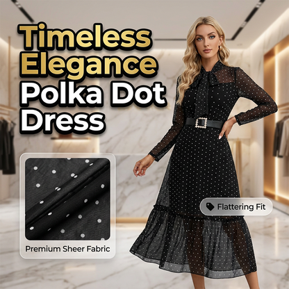 Elegantes Midikleid mit Polka-Dots und Schleifenkragen