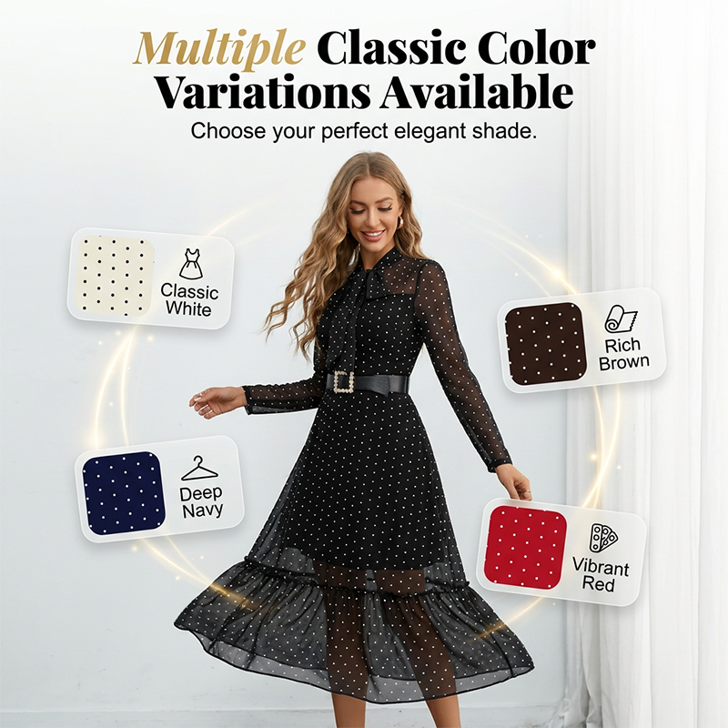 Elegantes Midikleid mit Polka-Dots und Schleifenkragen