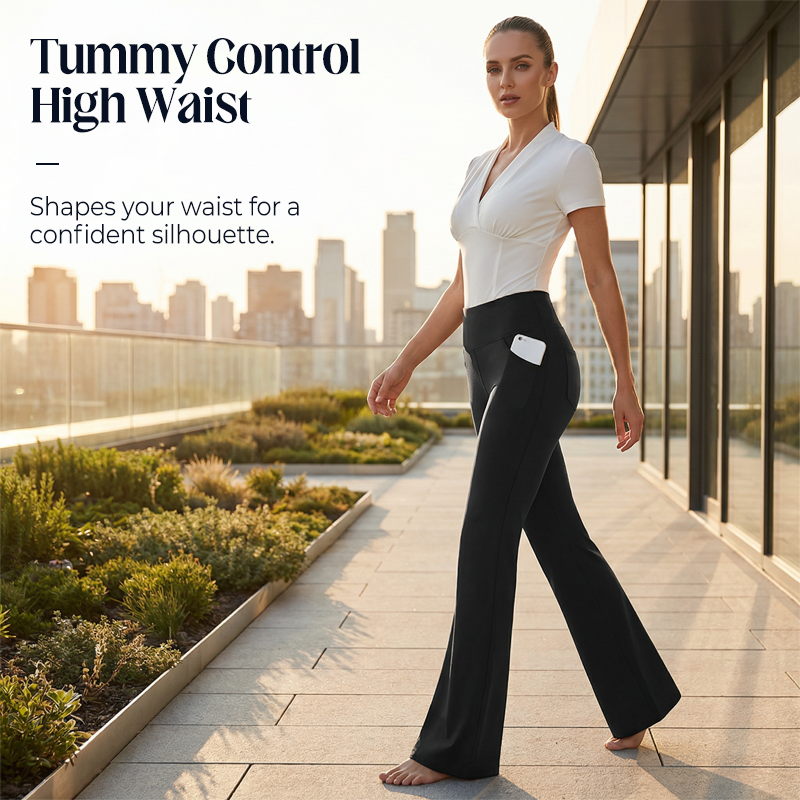 Damen elastische Schlaghose mit hohem Bund