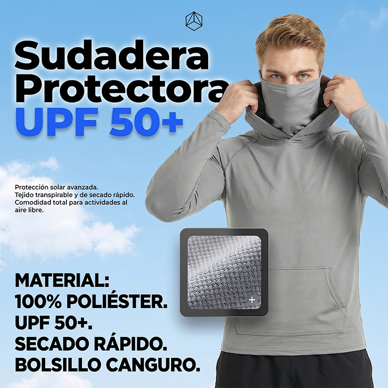 ☀️ Herren Sonnenschutz-Hoodie mit UPF 50+ – Atmungsaktiv, Schnelltrocknend & mit integrierter Gesichtsmaske!