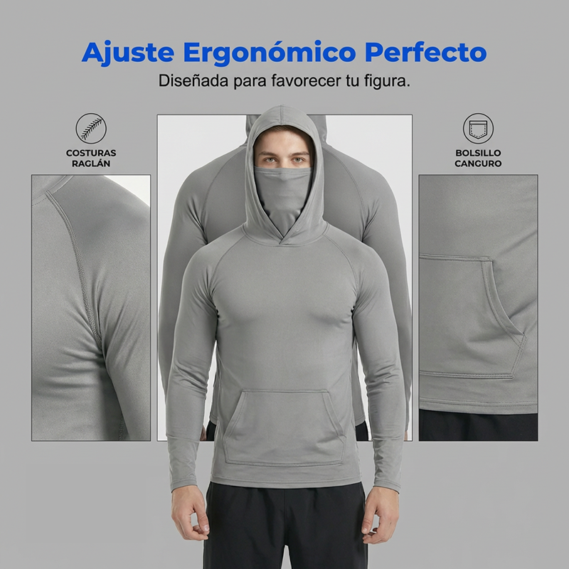 ☀️ Herren Sonnenschutz-Hoodie mit UPF 50+ – Atmungsaktiv, Schnelltrocknend & mit integrierter Gesichtsmaske!