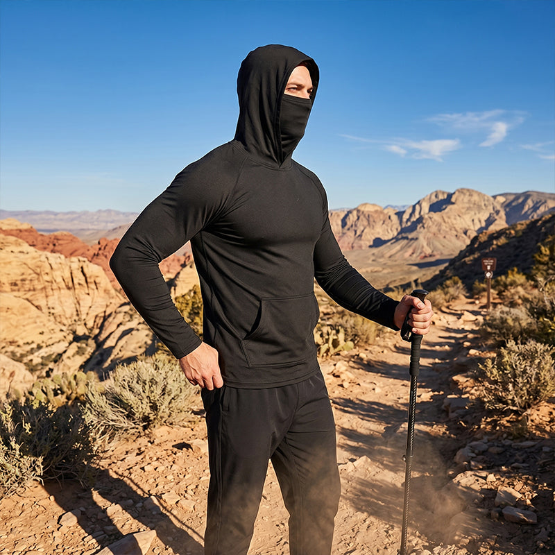 ☀️ Herren Sonnenschutz-Hoodie mit UPF 50+ – Atmungsaktiv, Schnelltrocknend & mit integrierter Gesichtsmaske!