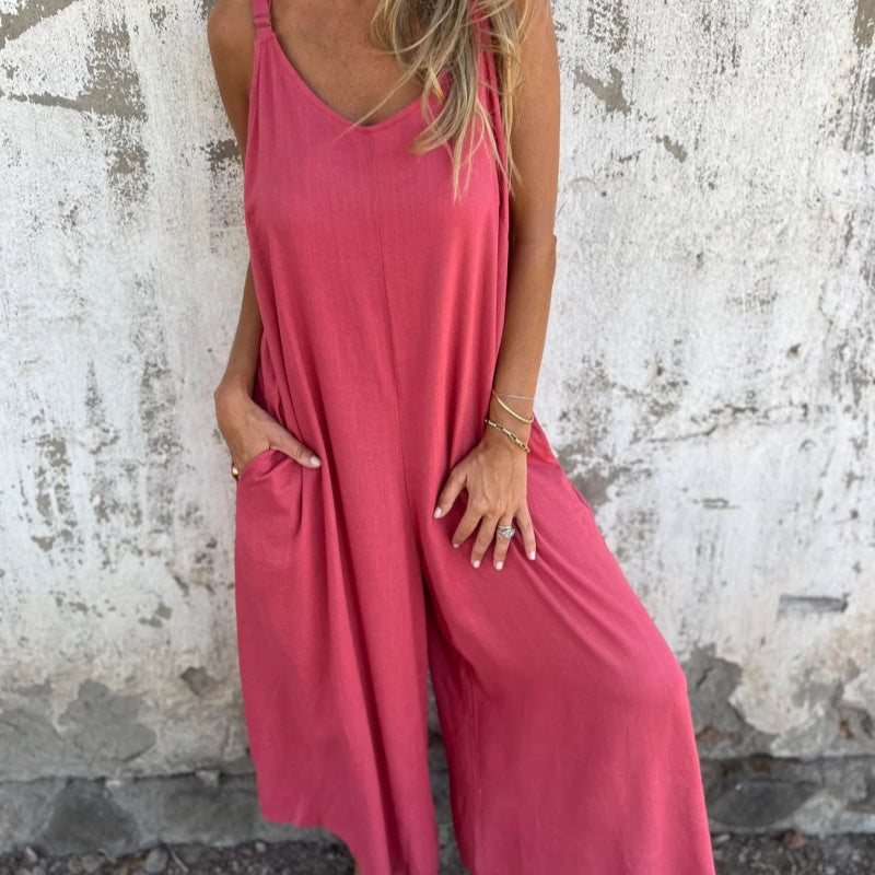 💚 50% RABATT! Lässiger Damen-Jumpsuit aus Baumwoll-Leinen-Mix – Mit Taschen & verstellbaren Trägern, der perfekte Sommer-Begleiter ☀️