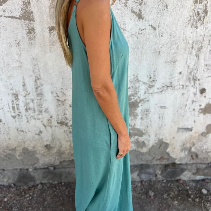 💚 50% RABATT! Lässiger Damen-Jumpsuit aus Baumwoll-Leinen-Mix – Mit Taschen & verstellbaren Trägern, der perfekte Sommer-Begleiter ☀️