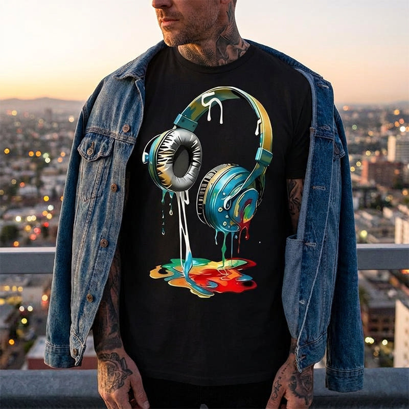 🎧 50% RABATT! Herren T-Shirt mit buntem Kopfhörer-Print – Einzigartig & lässig für Musikliebhaber!