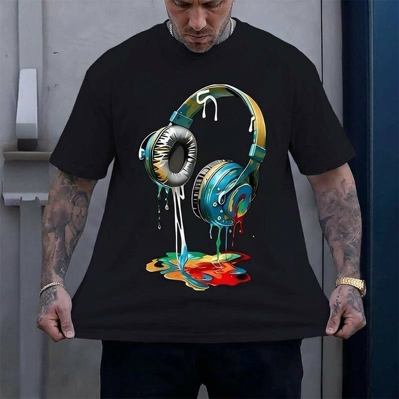 🎧 50% RABATT! Herren T-Shirt mit buntem Kopfhörer-Print – Einzigartig & lässig für Musikliebhaber!