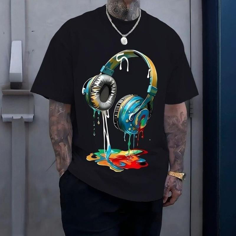 🎧 50% RABATT! Herren T-Shirt mit buntem Kopfhörer-Print – Einzigartig & lässig für Musikliebhaber!