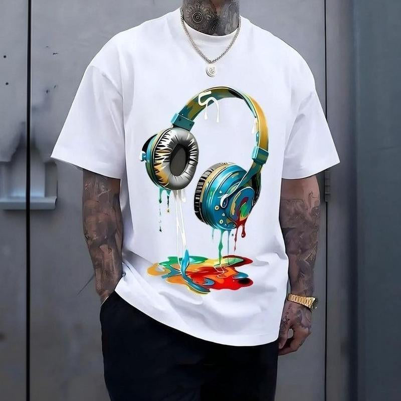🎧 50% RABATT! Herren T-Shirt mit buntem Kopfhörer-Print – Einzigartig & lässig für Musikliebhaber!