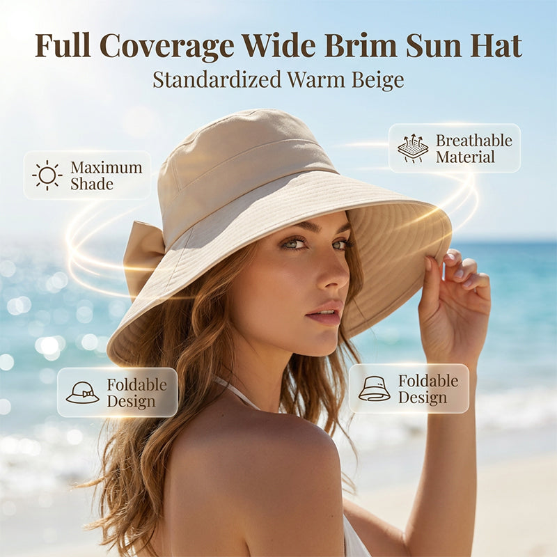 ⏰ Nur noch heute 50% Rabatt! 👒 Damen Sonnenhut mit breiter Krempe & dekorativer Schleife, faltbarer atmungsaktiver Stoff mit 360° UV-Schutz für Strand, Garten und Urlaub ✨