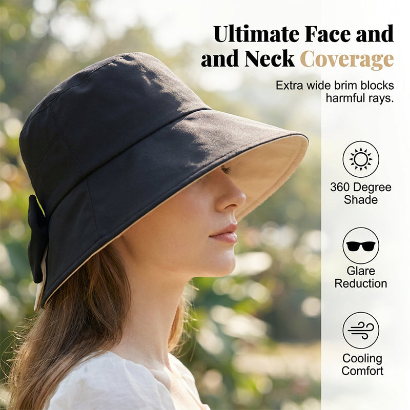👒 Damen Sonnenhut mit breiter Krempe & Schleife – Faltbarer UV-Schutz Hut für Strand & Urlaub🎀