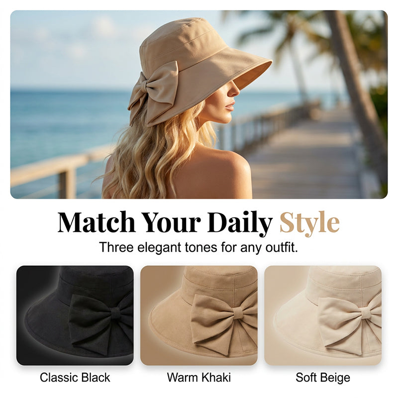 ⏰ Nur noch heute 50% Rabatt! 👒 Damen Sonnenhut mit breiter Krempe & dekorativer Schleife, faltbarer atmungsaktiver Stoff mit 360° UV-Schutz für Strand, Garten und Urlaub ✨