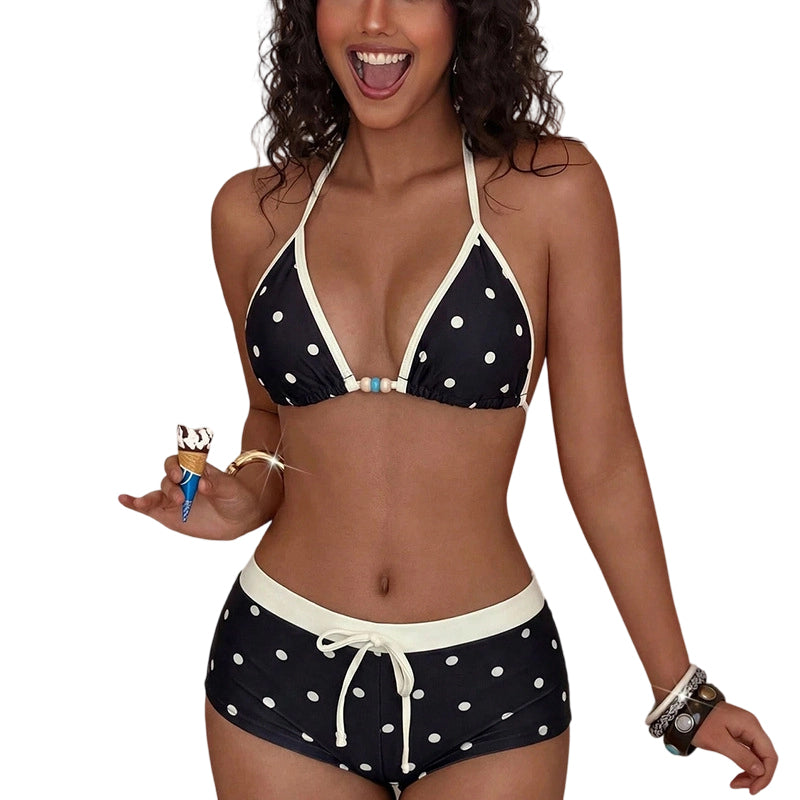 👙 Retro Bikini-Set mit Polka Dots & Boy-Shorts – Halter-Top mit Stretch für Strand & Pool 🌊