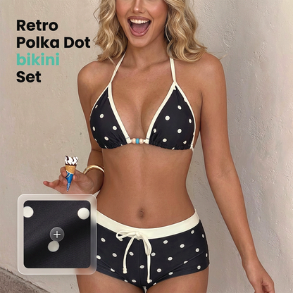 👙 Retro Bikini-Set mit Polka Dots & Boy-Shorts – Halter-Top mit Stretch für Strand & Pool 🌊
