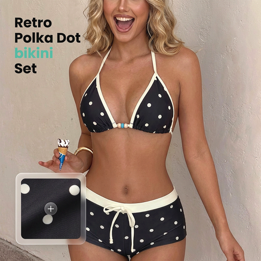 👙 Retro Bikini-Set mit Polka Dots & Boy-Shorts – Halter-Top mit Stretch für Strand & Pool 🌊