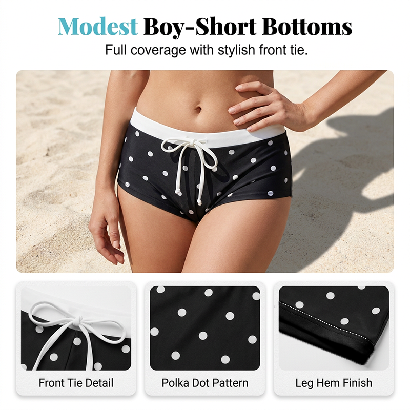 👙 Retro Bikini-Set mit Polka Dots & Boy-Shorts – Halter-Top mit Stretch für Strand & Pool 🌊