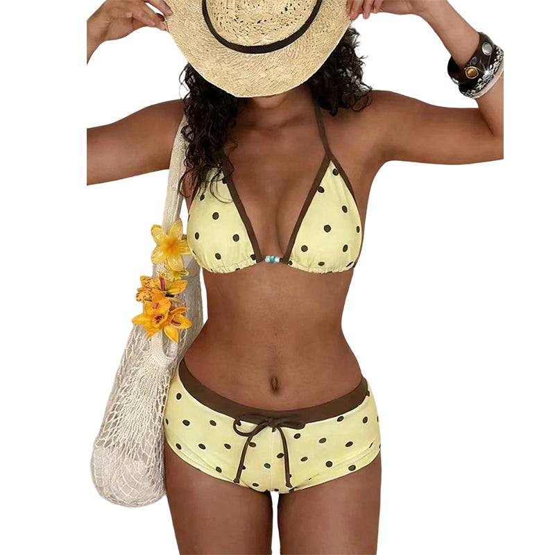 👙 Retro Bikini-Set mit Polka Dots & Boy-Shorts – Halter-Top mit Stretch für Strand & Pool 🌊