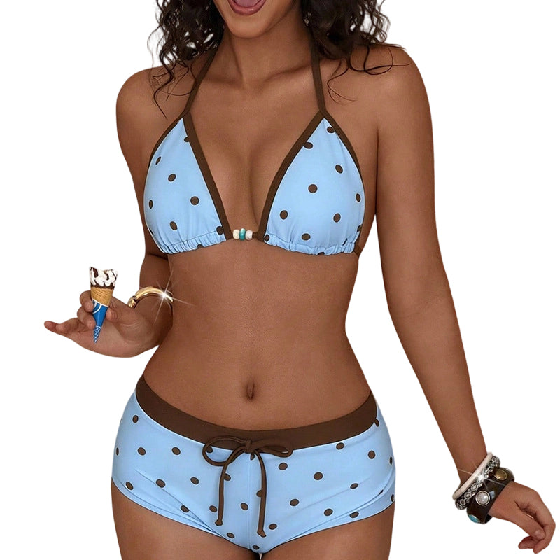 👙 Retro Bikini-Set mit Polka Dots & Boy-Shorts – Halter-Top mit Stretch für Strand & Pool 🌊