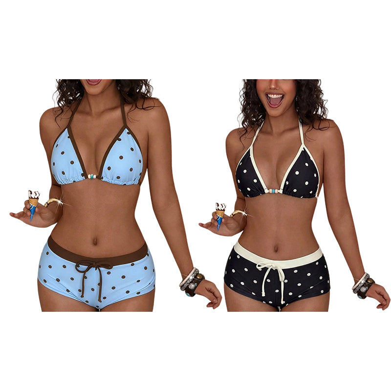 👙 Retro Bikini-Set mit Polka Dots & Boy-Shorts – Halter-Top mit Stretch für Strand & Pool 🌊