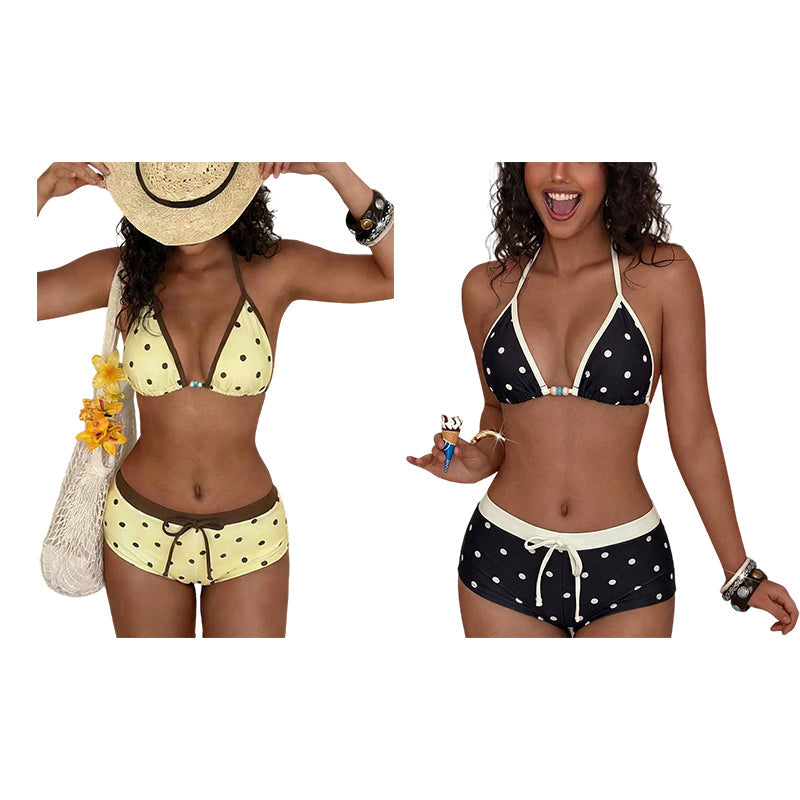 👙 Retro Bikini-Set mit Polka Dots & Boy-Shorts – Halter-Top mit Stretch für Strand & Pool 🌊