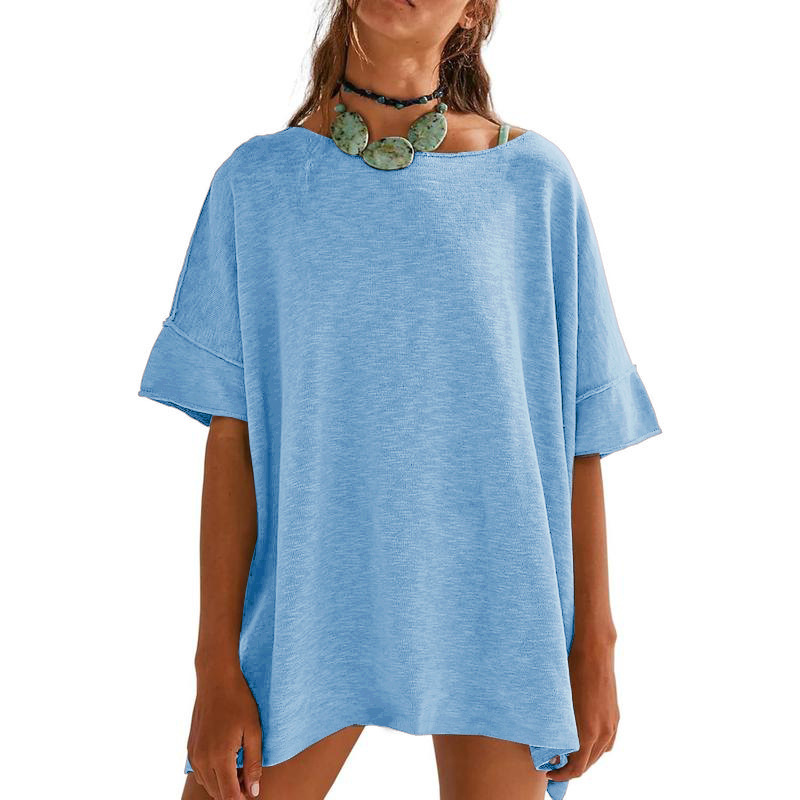 🌺👕 50% RABATT! Lockeres Damen-Oberteil mit U-Boot-Ausschnitt – Einfarbig, leicht & perfekt für Sommer & Alltag!