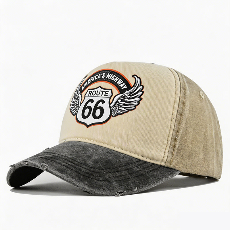 🧢 Vintage Route 66 Baseballkappe – Retro Motorrad-Design, Washed-Optik & Lässiger Stil!
