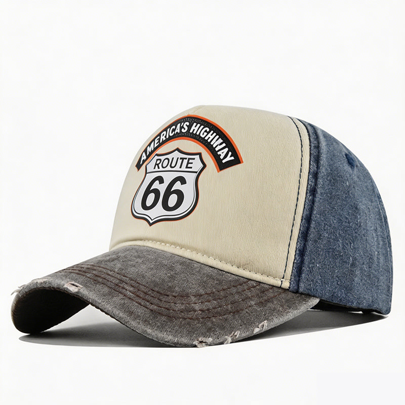🧢 Vintage Route 66 Baseballkappe – Retro Motorrad-Design, Washed-Optik & Lässiger Stil!