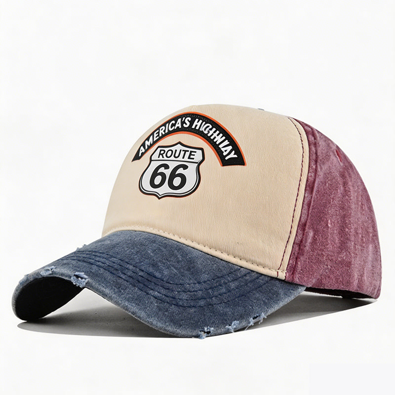 🧢 Vintage Route 66 Baseballkappe – Retro Motorrad-Design, Washed-Optik & Lässiger Stil!